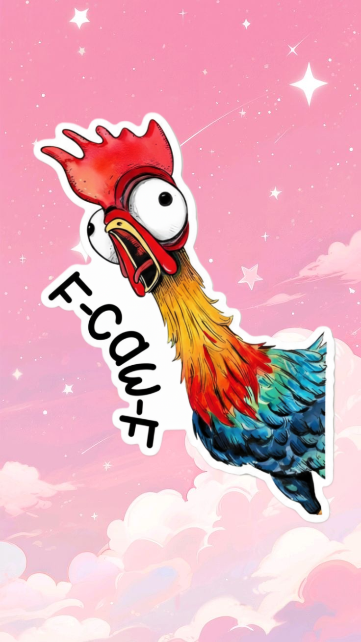 F-CAW-F! Chicken Sticker: Humorous Moana Inspired Rooster Decal