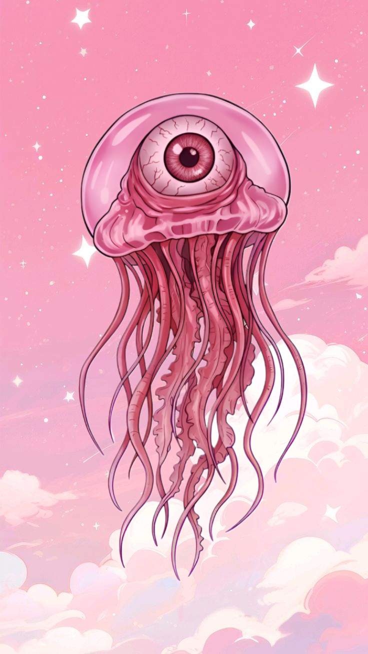 Pink Glow in the Dark Eyeball Jellyfish Sticker | Creepy Cute Sea Monster Vinyl Decal | Waterproof Laptop Water Bottle Ethereal Ocean Art