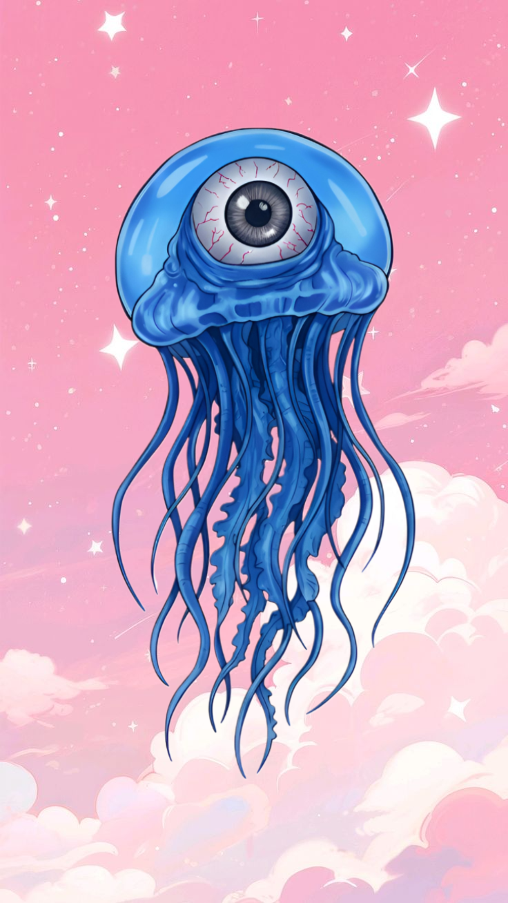 Blue Glow in the Dark Eyeball Jellyfish Sticker | Creepy Cute Sea Monster Vinyl Decal | Waterproof Laptop Water Bottle Ethereal Ocean Art