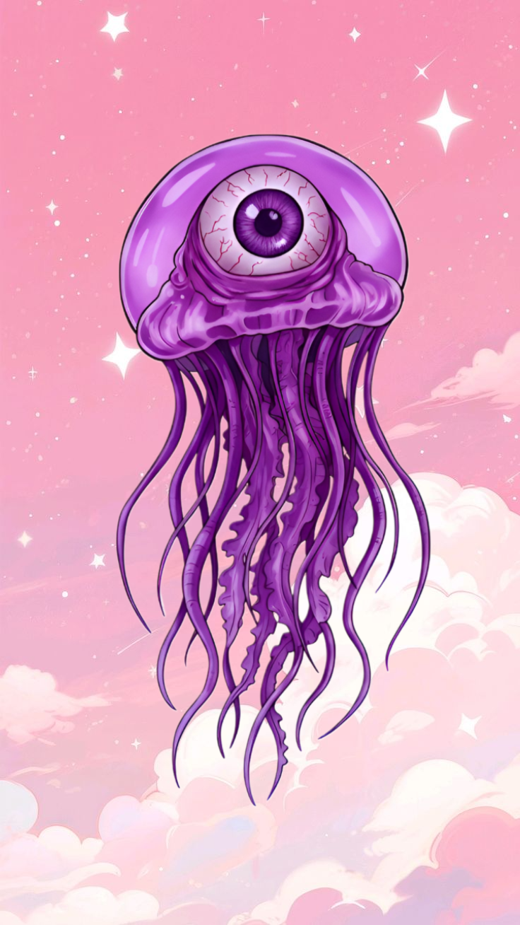 Purple Glow in the Dark Eyeball Jellyfish Sticker | Creepy Cute Sea Monster Vinyl Decal | Waterproof Laptop Water Bottle Ethereal Ocean Art