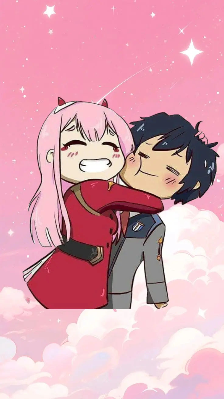 Zero Two "Hugging my Darling" Anime Sticker - Kawaii Pink Aesthetic Decal for Laptops, Journals, and Water Bottles, 02