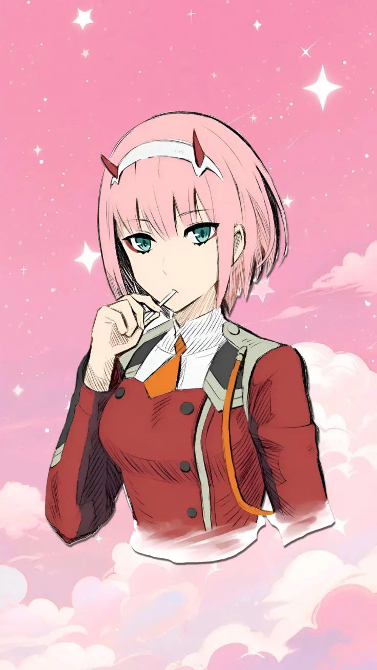 Zero Two Anime Sticker - Kawaii Pink Aesthetic Decal for Laptops, Journals, and Water Bottles, 02