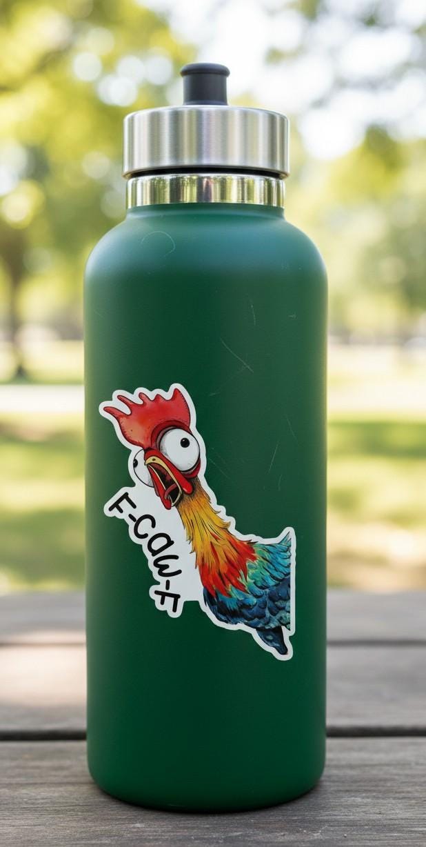 F-CAW-F! Chicken Sticker: Humorous Moana Inspired Rooster Decal