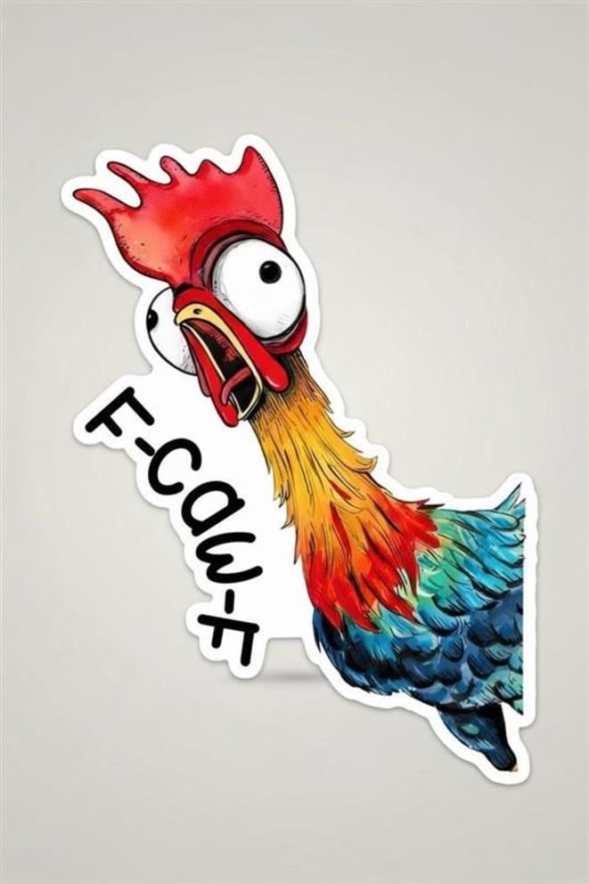 F-CAW-F! Chicken Sticker: Humorous Moana Inspired Rooster Decal